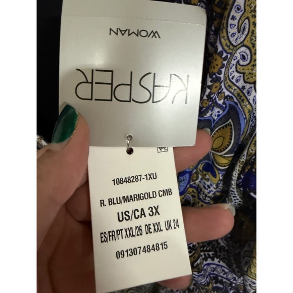 Kasper Faux Wrap Dress Womens Size 3X V-Neck 3/4 Sleeves Paisley NWT Formal - Picture 6 of 7